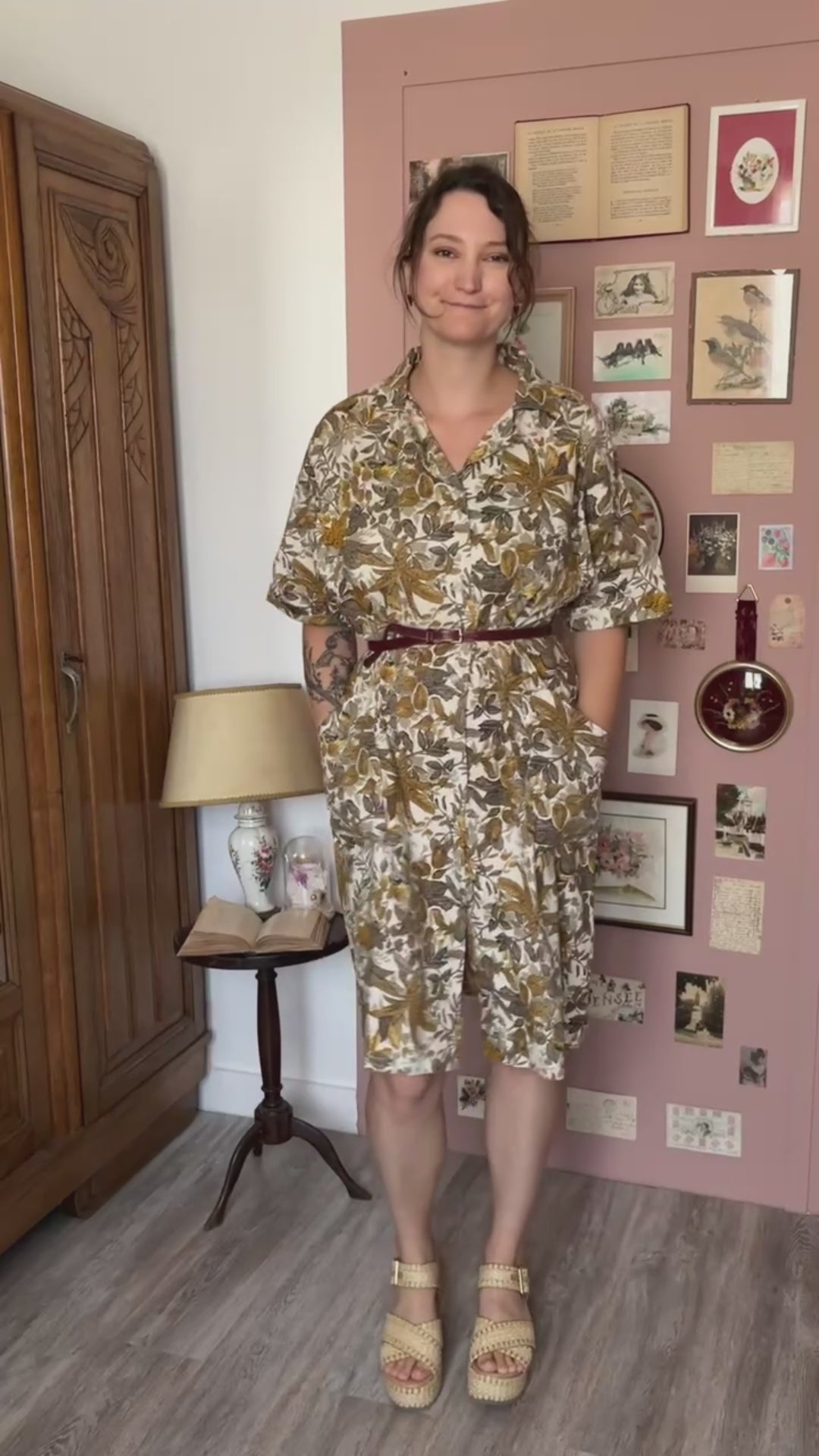 Robe chemise à imprimé feuillage – T.46/48 – Vintage années 80/90
