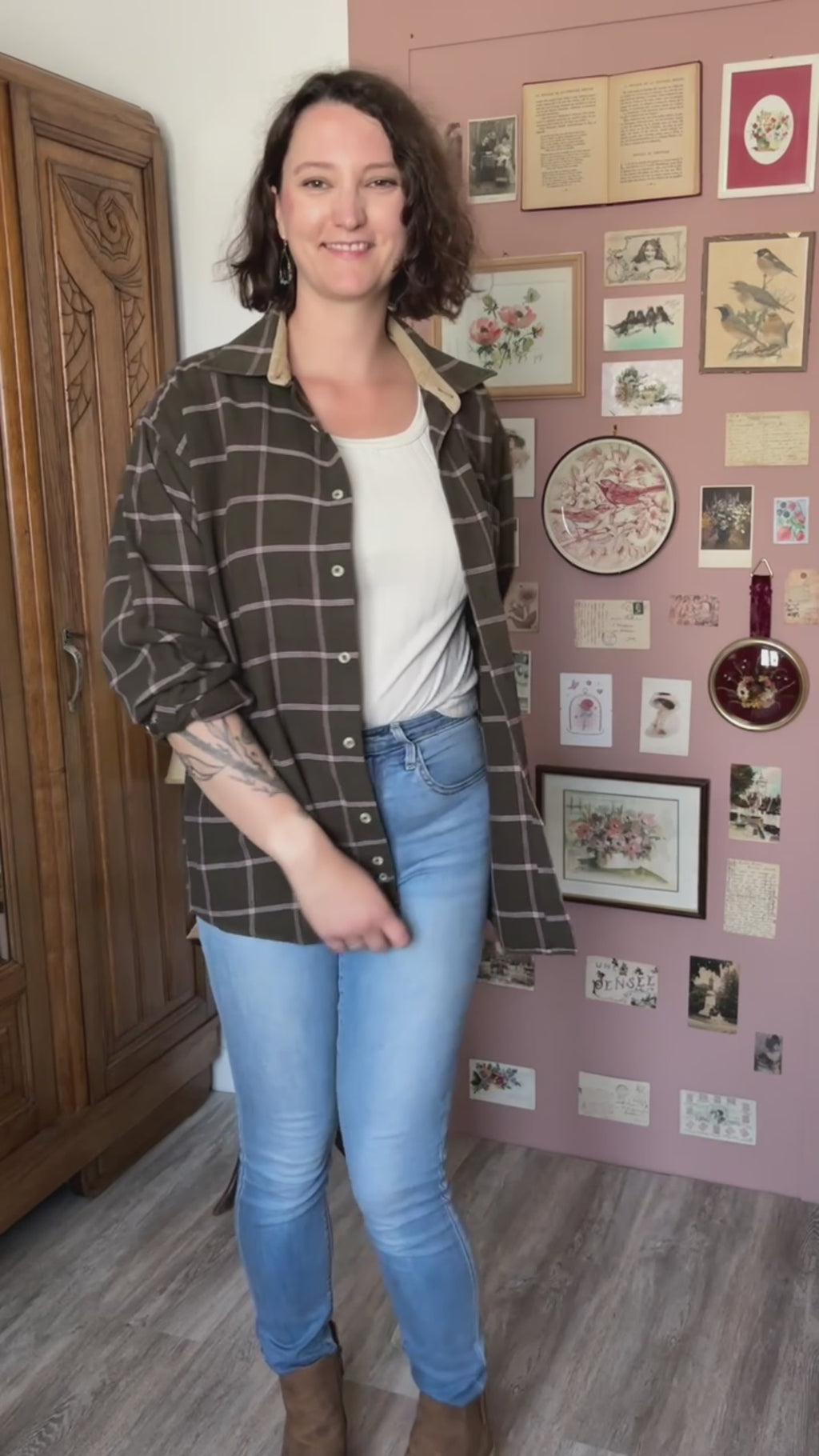 Chemise à carreaux kaki & bordeaux - homme – Du 38 au 44 – Vintage années 90