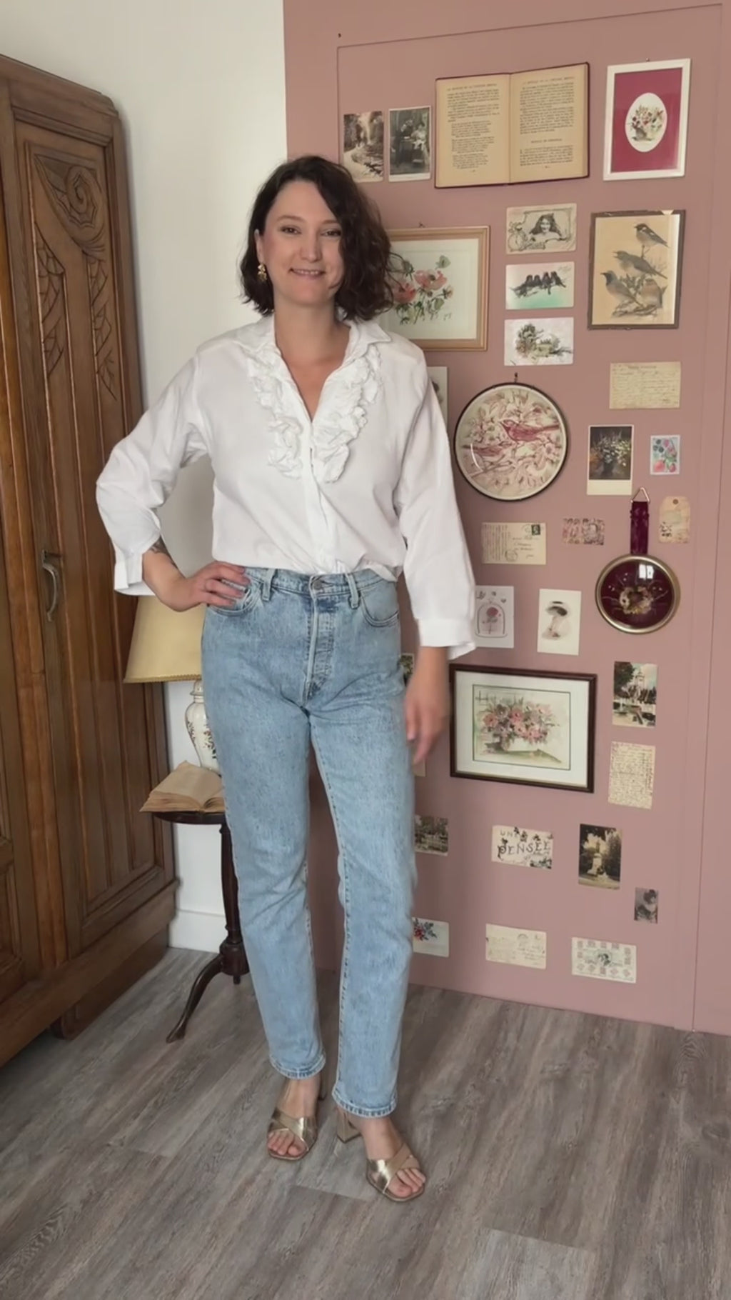 Chemise vintage blanche à jabot volanté –T.38 - Années 80