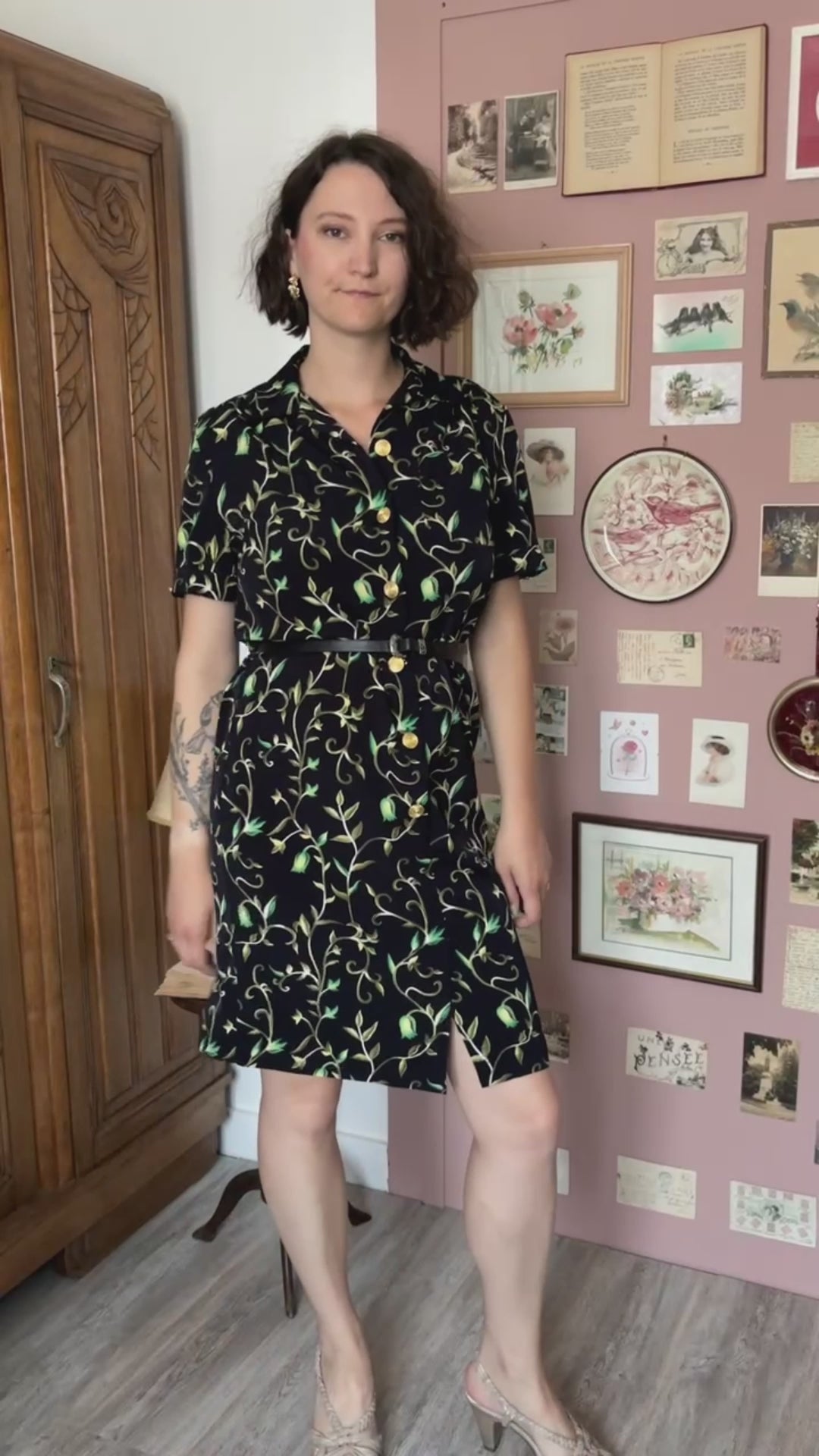 Robe fleurie bleu marine – T.38/40 – Vintage années 90