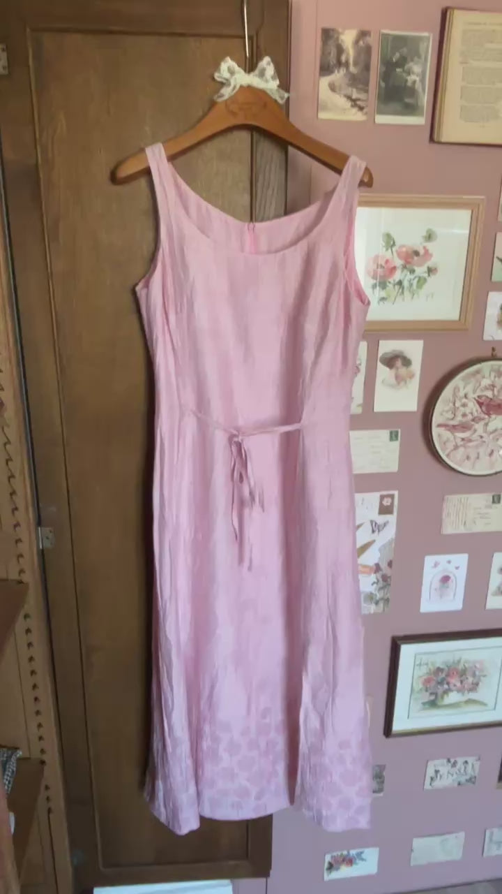 Robe longue rose poudré brodée – Antonelle –T.34/36-  Vintage années 90/2000